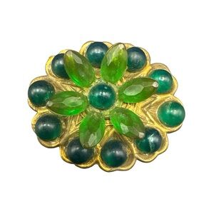 Vintage C Clasp Brass Green Acrylic Lucite Cluster Flower 3D Brooch